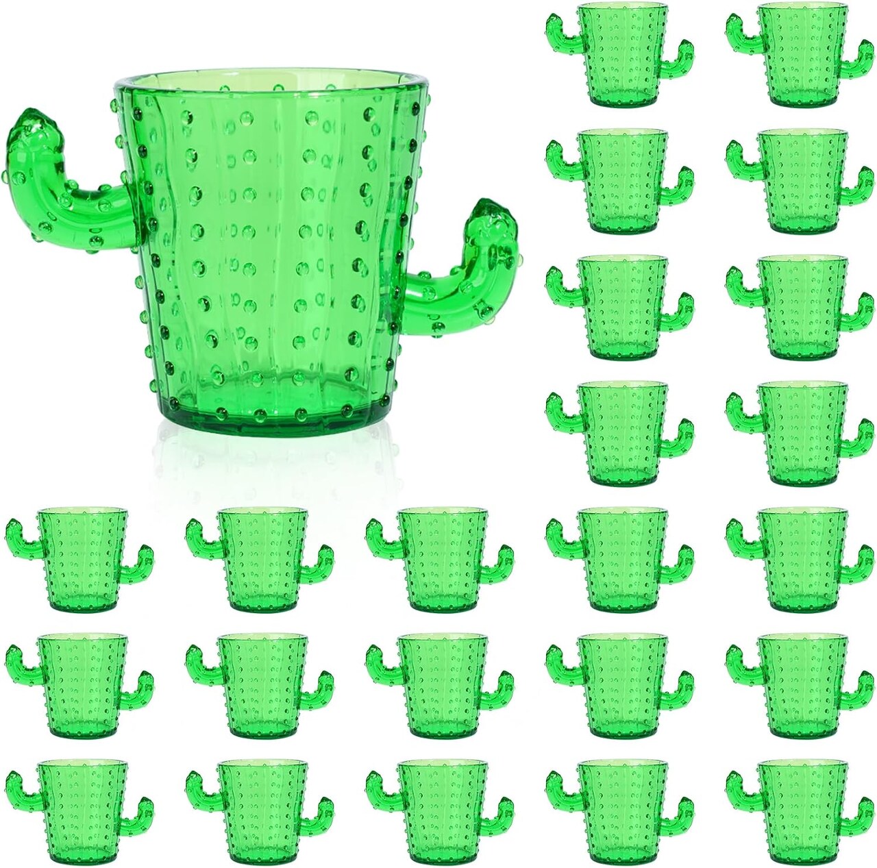 24-Pack Cactus Shot Glasses – 2 oz Green Plastic Tequila Glasses for Fiesta, Cinco de Mayo & Bachelorette Parties